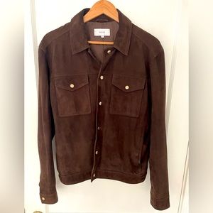 Suede trucker jacket in dark brown, medium